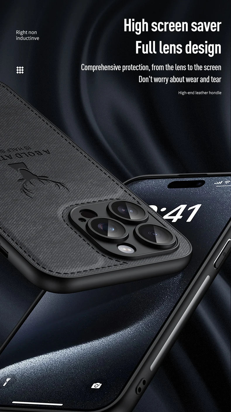 Luxury Cloth Leather Deer Head Pattern Case for iphone 15 14 13 12 11 Pro X XR XS Max 16 Plus Shockproof Soft Back Shell Cover