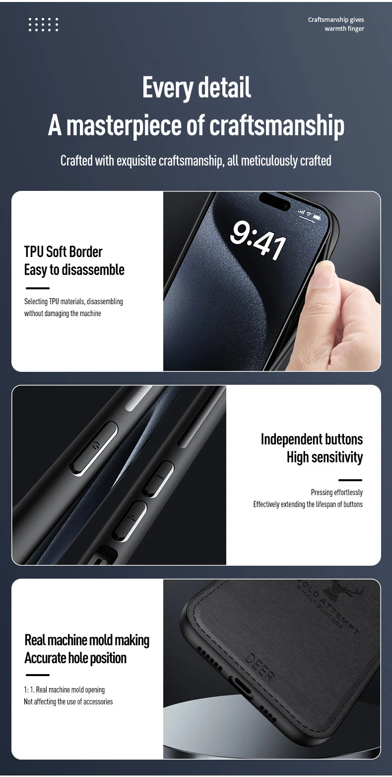 Luxury Cloth Leather Deer Head Pattern Case for iphone 15 14 13 12 11 Pro X XR XS Max 16 Plus Shockproof Soft Back Shell Cover